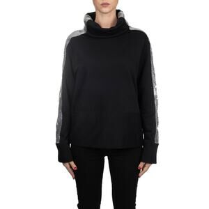 Pinko Silver Mesh Chainmail Turtleneck Stripe Detail Sweatshirt Black Size M